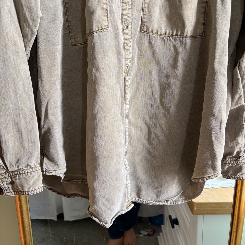 Anthropologie Pilcro Olive green utility shirt plus size 1X - Picture 8 of 11